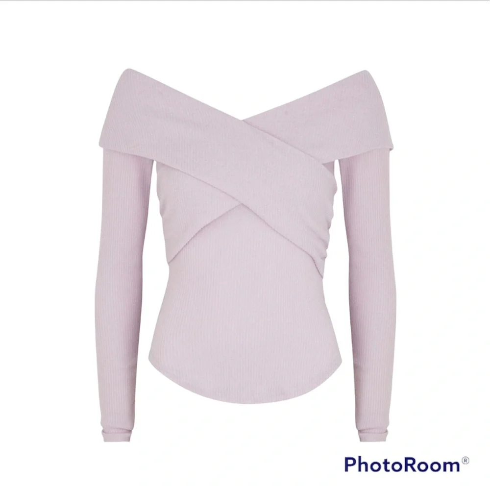 Free People frost lavender cross-over ribbed knit top Size S - Picture 2 of 8